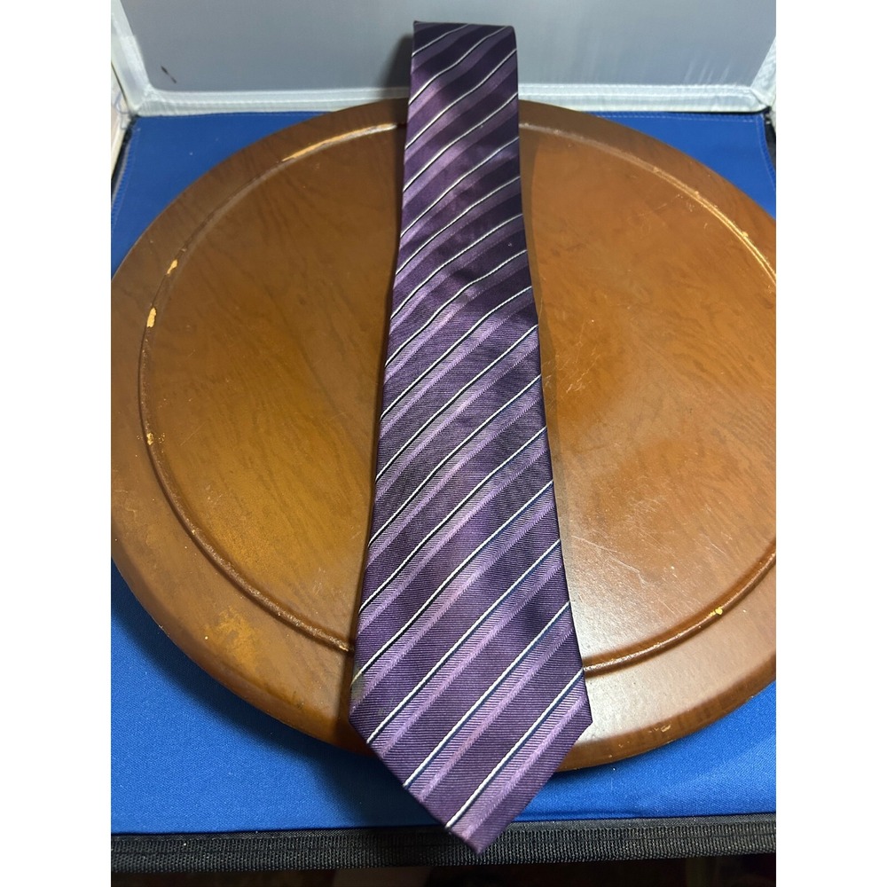Marc‎ Anthony Purple Men's 100% Silk Tie Striped Necktie